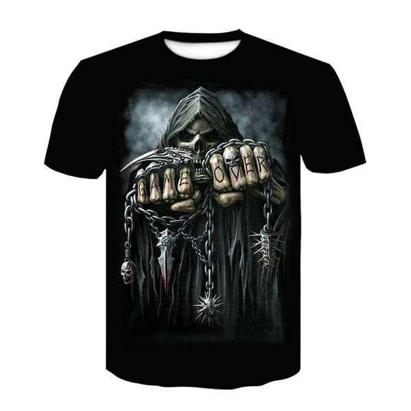 

2020 new 3d skull funny t-shirt, men's casual 3d printed t-shirt men's wear t-shirt summer high quality, White;black