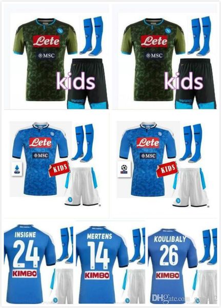 

kids kit 19 20 napoli soccer jersey naples football shirt 2019 koulibaly camiseta de fÃºtbol insigne milik maillot de foot allan mertens, Black;yellow