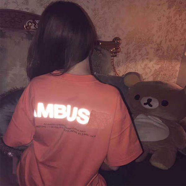 

ambush duan xiu 3m reflective loose cotton half sleeve luminous letter colorful wu yifan couple t-shirt, White;black