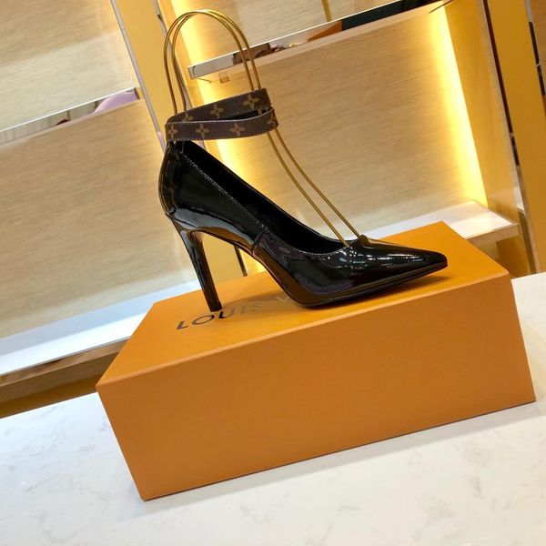 

newst designer latest fashion women thin high heels luxury brands exclusive leather and pvc pointed toe pumps dress shoes 8cm size 35-341, Black