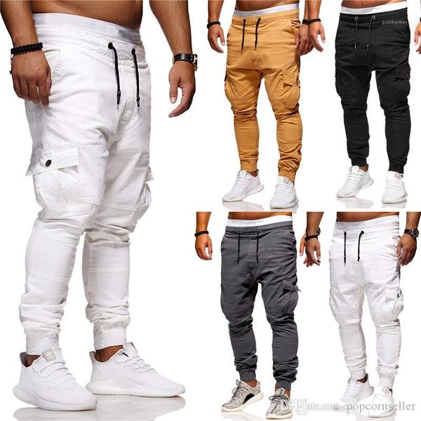 

male regular drawstring casual clothing mens designer panelled pants fashion contrast color full length elastic waist trousers, Black