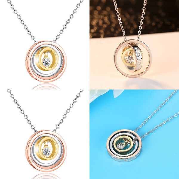 

geometry circle necklace three ring clavicle chain love mom pendant stainless steel jewelry pregnancy necklace butterfly pendant, Silver