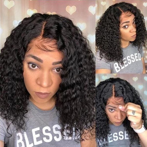 

brazilian remy human hair glueless lace front wigs 150% density natural hairline curly lace wig for american with baby hair, Black