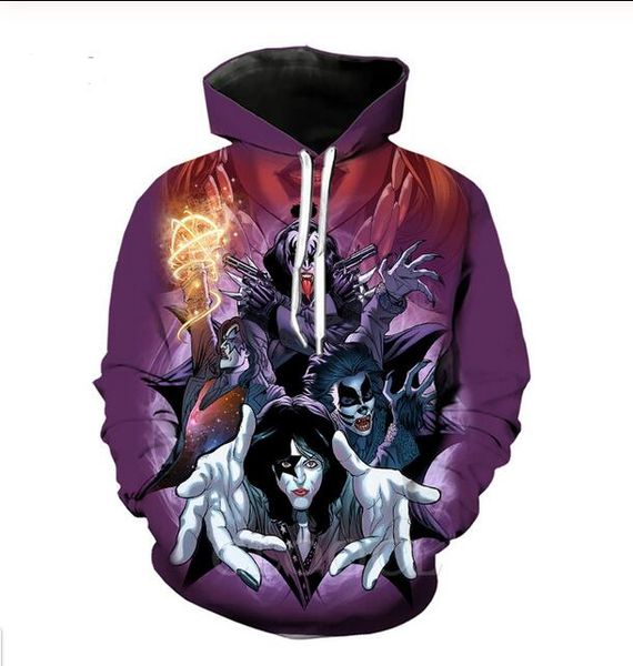 

new fashion hip hop sweatshirt men women 3d casual hoodies rock kiss band harajuku style loose pullover hoodies t0379, Black
