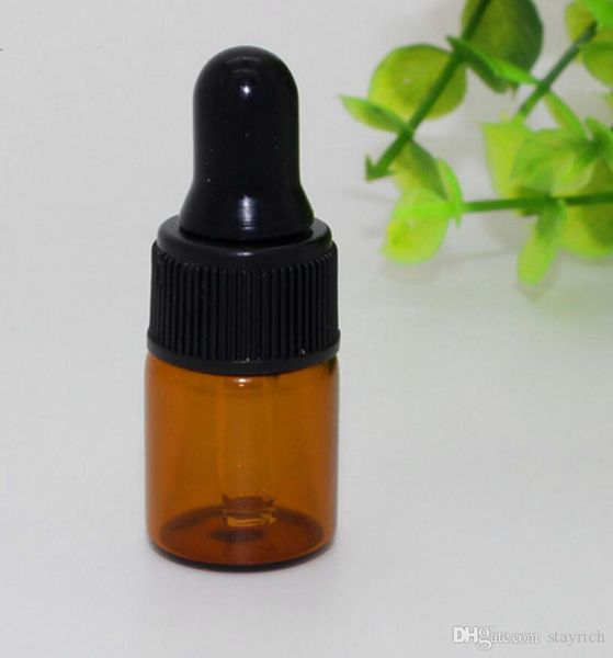 Flaconi contagocce in vetro ambrato da 2 ml all'ingrosso con tappo nero Flacone di olio essenziale Piccole fiale di profumo Conservazione di campioni