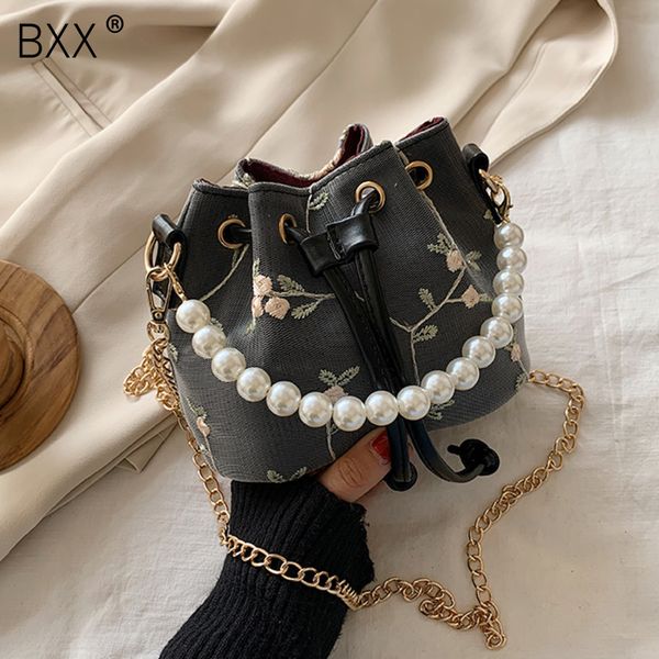 

bxx] искусственная кожа crossbody сумки для женщин 2020 мода жемчужная ручка вышивка плечо сумка леди цепи сумки hl370