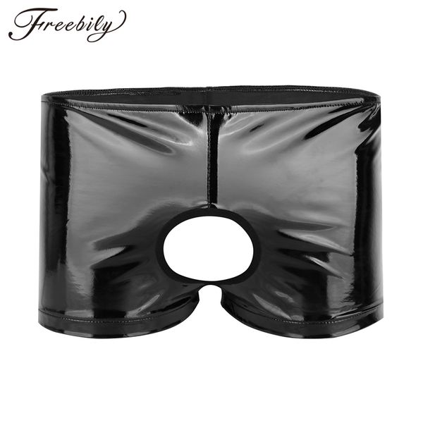 

mens open bubriefs with front hole men soft shiny patent leather swimming beach shorts man underwear underpants inside trunks