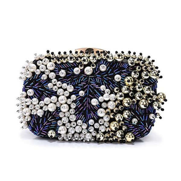 

2018 designer women evening bag luxury pearl beaded ladies party handbag clutch wedding bridal women evening bag with chain