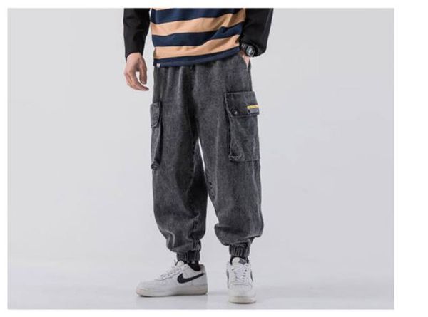 

mens конструктора сыпучие гарем джинсы кулиской light омывается карманы брюки vintage straight long регулярные повседневный clothings, Blue