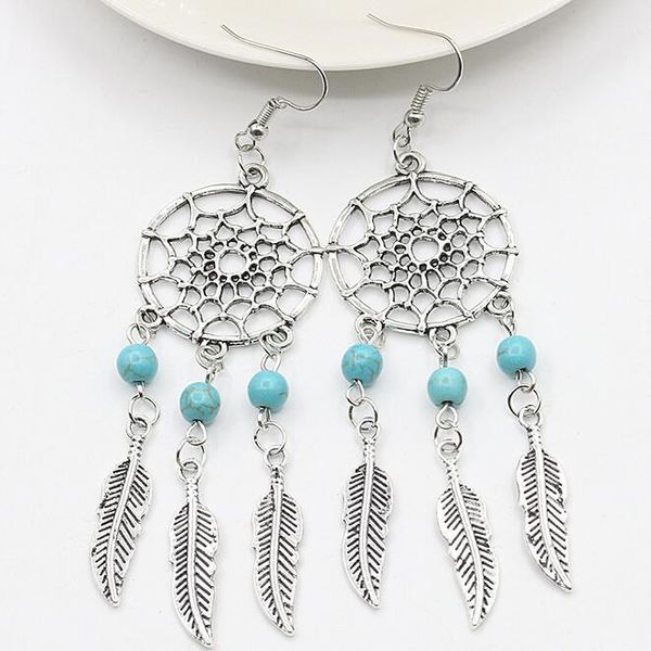 

new bohemian style dream catcher net feather earrings ced92, Silver
