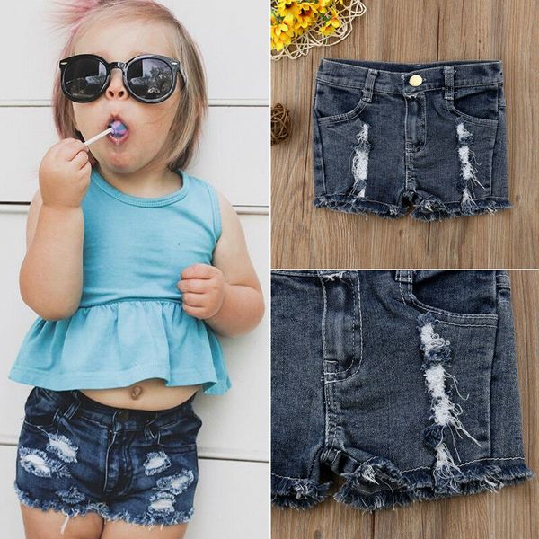 

jeans kids short toddler child girl summer fashion ripped denim pants, Blue