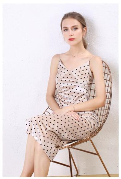 

v-neck hit color wave dot slim fit split dress dress strap skirt, Black;gray