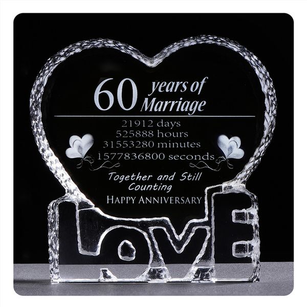 

60th anniversary gifts wedding favors laser engraving love heart shape souvenir crystal wedding anniversary giveaways