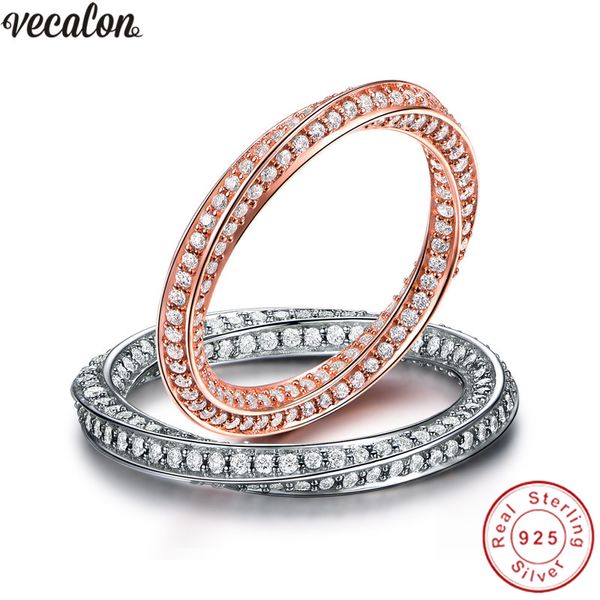 Vecalon Fatto a mano Genuine Soild 925 Sterling Silver Promise ring Trafilatura Fedi nuziali di fidanzamento per gioielli da donna