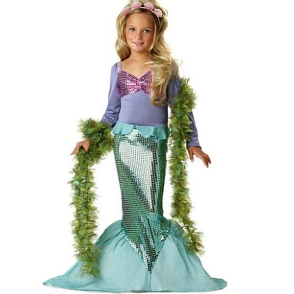 

little mermaid scale girls princess dress pearl tulle ariel princess dress up children halloween ariel cosplay costumes for kids, Red;yellow