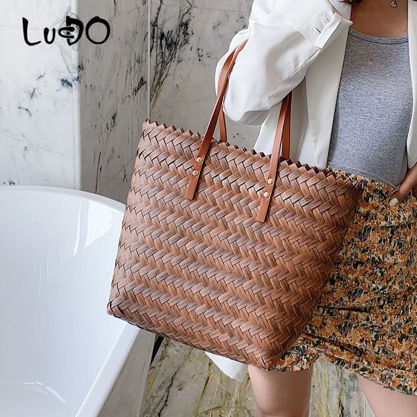 

lucdo дизайнер стиль женский travel beach bag плетение сумки женские сумки коровьей кожи вязание корзина повседневный тотализаторы