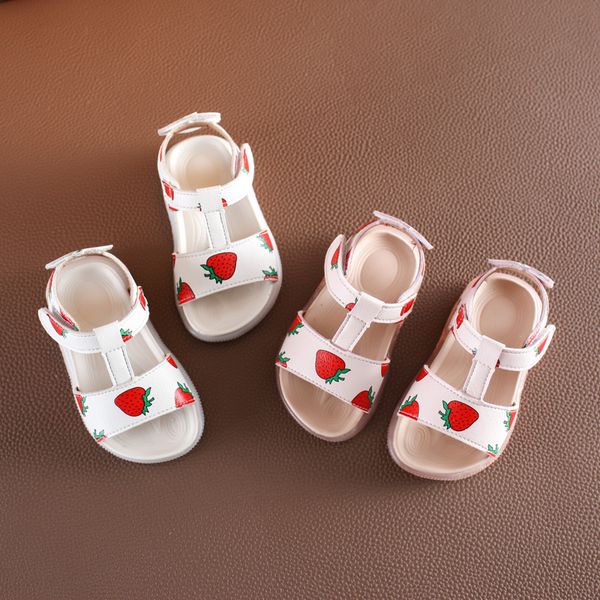 

2020 cute strawberry baby girls cool shoes princess sandals baby girls first walkers toddler girl shoes, Black;red