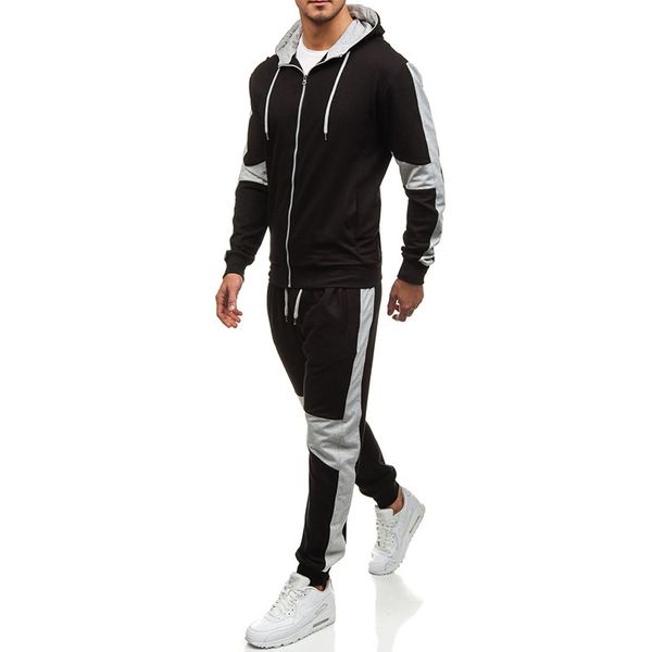 

zogaa 2019 new men's autumn patchwork hoodies tracksuit set male zipper pleated sweatshirt sweatpants high street jackets sets, Gray