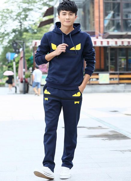 

wholesale simple fashion mens little monster prints designer tracksuits men's hooded long sleeved sweater trousers casual two piece, Gray