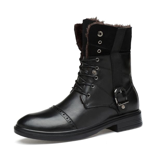 

fashion men snow boots genuine leather warm waterproof winter ankle boots man work shoes black plus size 37-48