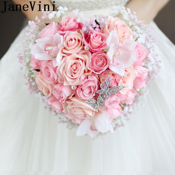 Acheter Janevini Bouquet De Mariée En Forme De Coeur Rose Champagne Bouquet De Rose Bouquet De Mariée Strass Fleur Artificielle Bouquet De Mariée