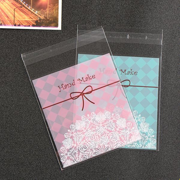 

500pcs lace handmade printed cookie cellophane bags birthday plastic biscuit bags candy packing self adhesive opp bag 10x10