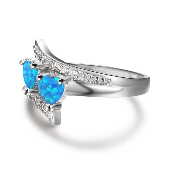 

2019 romantic moonstone blue heart fire opal ring jewelry for women silver color zircon wedding engagement rings bague argent, Golden;silver