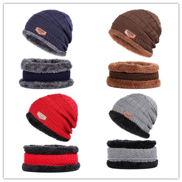 

2019 new products men winter thickening knit cotton hat fashion black warm hat hat bib two-piece, Black;white