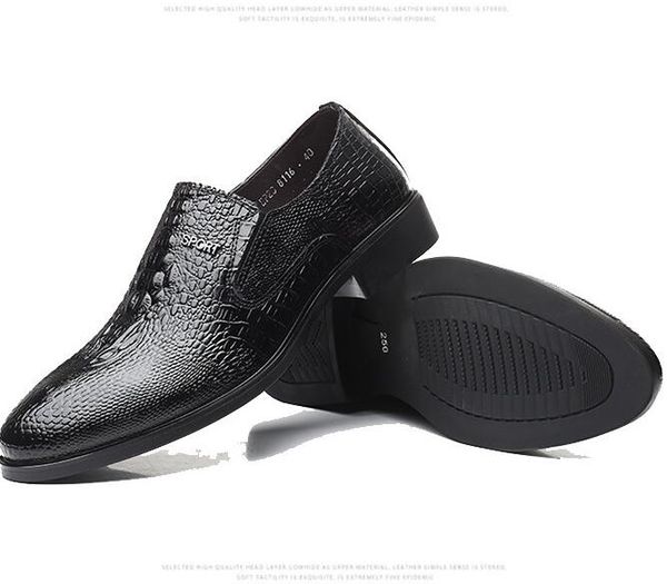 

designer brand shoes genuine leather men oxford shoes pointed toe man dress slip on male wedding shoe, Black