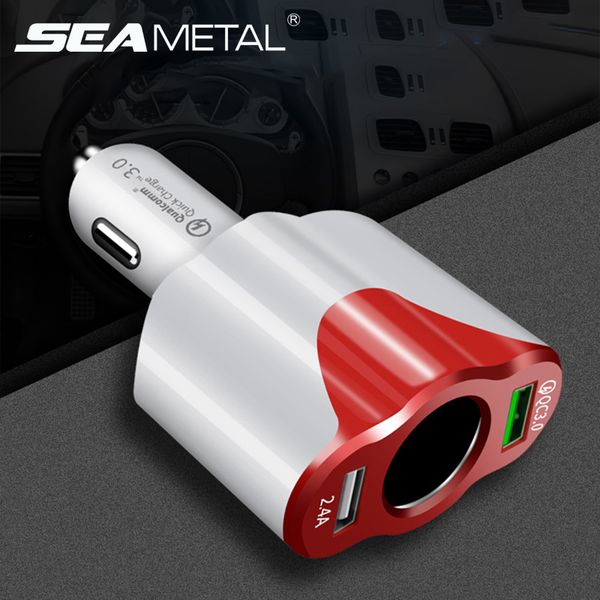 

car usb charger cigarette lighter charge qc 3.0 2 usb socket auto splitter quick charger adapter 12v-24v 120w goods accessories