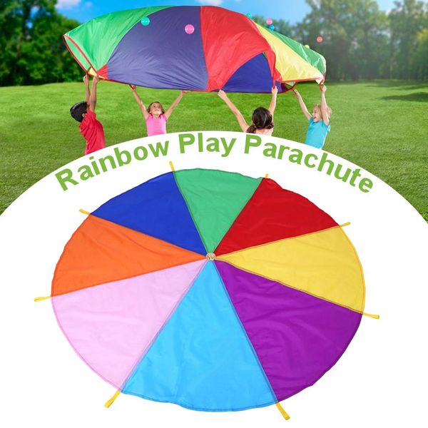 

2m kids parachute toy sport outdoor games gymnastics toy child sport development rainbow umbrella teamwork jump-sack ballute, White;black