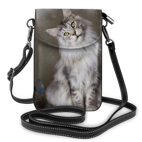 

maine coon cat print street shoulder bag girl's leather bag women's trend women bags crossbody slim student purse dropship