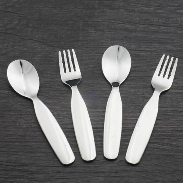 

children utensil baby tableware set infant food feeding spoon fork stainless steel toddler dinnerware kids cutlery 2 pcs/set