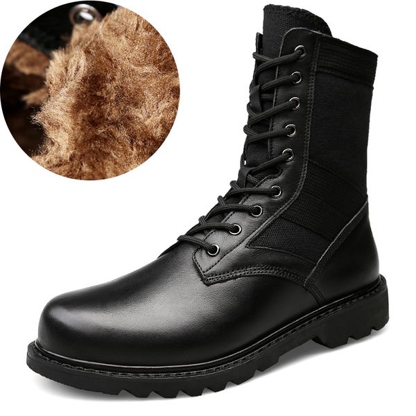 

new winter men boots special force tactical desert combat ankle boats army work shoes men with fur keep warm snow boots, Black