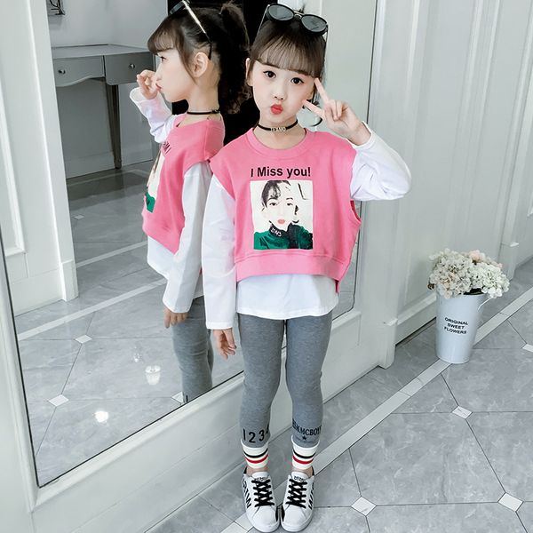 

girls clothes vest + t-shirt + leggings 2019 children clothing sets outfits kids boutique teen spring autumn fall 2 to 13 years, White