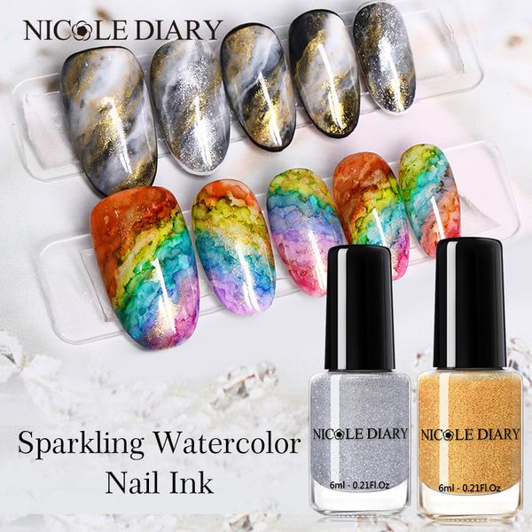 

nicole diary watercolor ink nail polish glitter blooming polish uv gel smoke effect marble smudge liquid gradient beauty tools