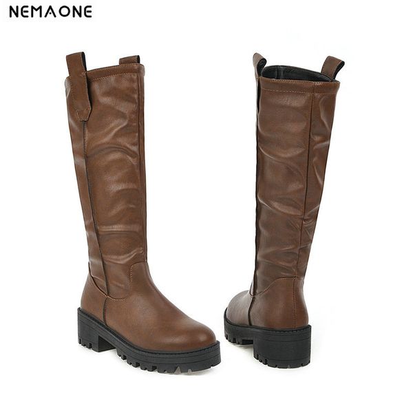 

nemaone new high heels platform knee high boots woman motorcycle shoes woman spring autumn women boots large size 34-43, Black