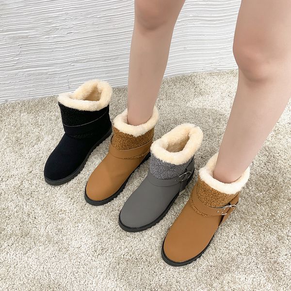 

winter warm plus velvet snow boots woman shoes fashion non-slip breathable boots women large size buckle ankle zapatos, Black