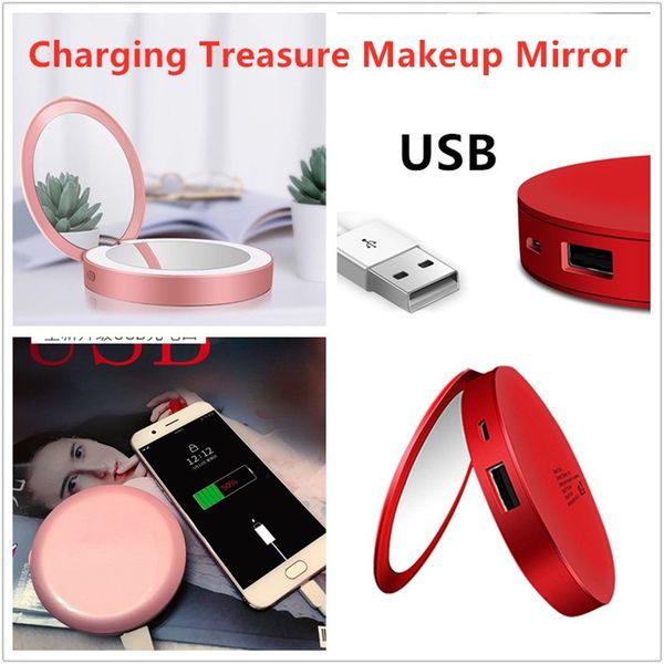 

new fashion 2019 round led charging treasure makeup mirror mini portable led folding gift makeup mirror dhl free