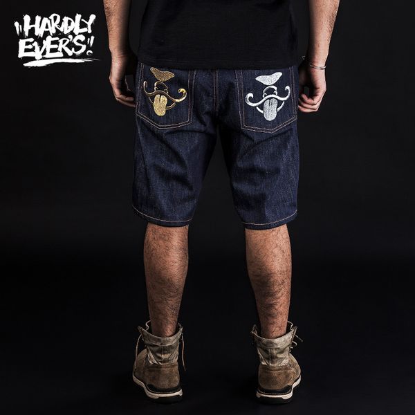 

hardly ever's street wear knee length casual jeans men pencil pants outdoor printing summer jeans de marca softener slim pants, Blue