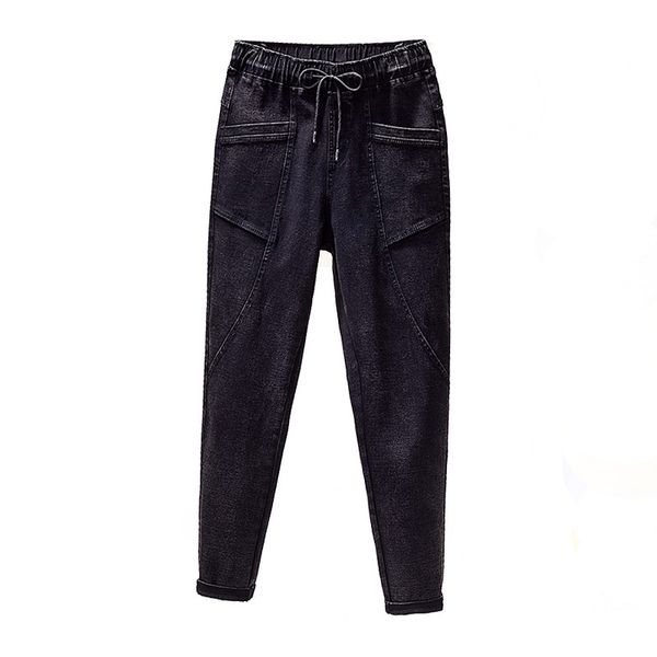 

2020 fashion plus size 5xl denim pants women stretch waist jeans black pencil pants female loose casual trousers oversize g1004, Blue