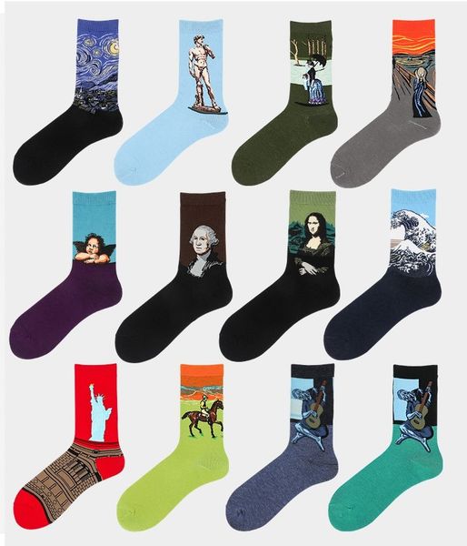 

2020 mens designer socks oil painting street tide brand star sports mid tube fashion socks stockings 17 style, Black