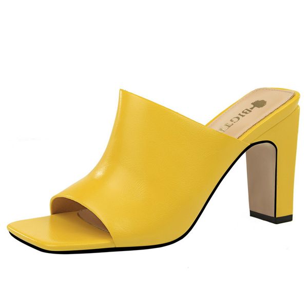 

2019 summer high heels slippers women slides womens slippers peep toe sandals heels woman shoes slip on thick heel, Black