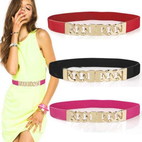 

new women's elastic waistband product fashion joker elastic waist decoration belt fine metal chain decoration, Black;brown
