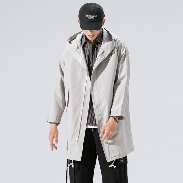 

autumn men casual trench coat japanese-style origional trend large size men's cloak casual long trench coat hooded, Tan;black