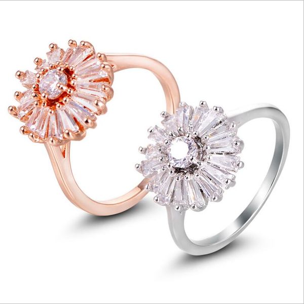 

новый природный элегантный сплав розовое золото серебро красота циркон цветок обручальное кольцо ювелирные изделия подарок размер 6-9, Golden;silver