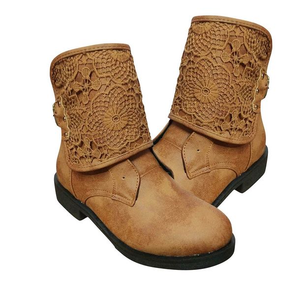 

black lace short booties fashion women's lace-up round head ankle motorcycle boots low heels retro lace large size shoes 35-43