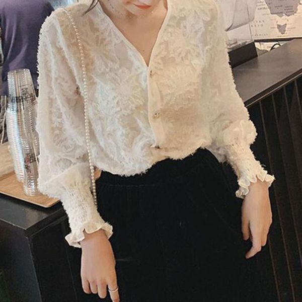 

2020 designer tassel feathers shirt blusas female white black long sleeve women blouse spring loose elegant office blouses