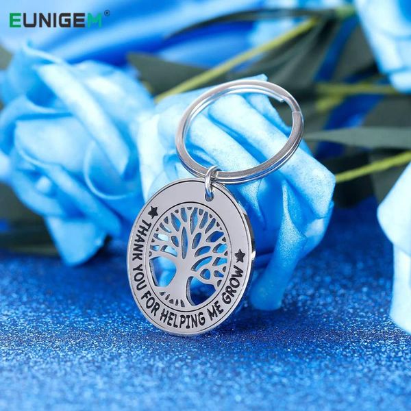 

thank you keychain gift for teacher women men grandmother grandfather father mother thank you for helping me grow keyring, Silver