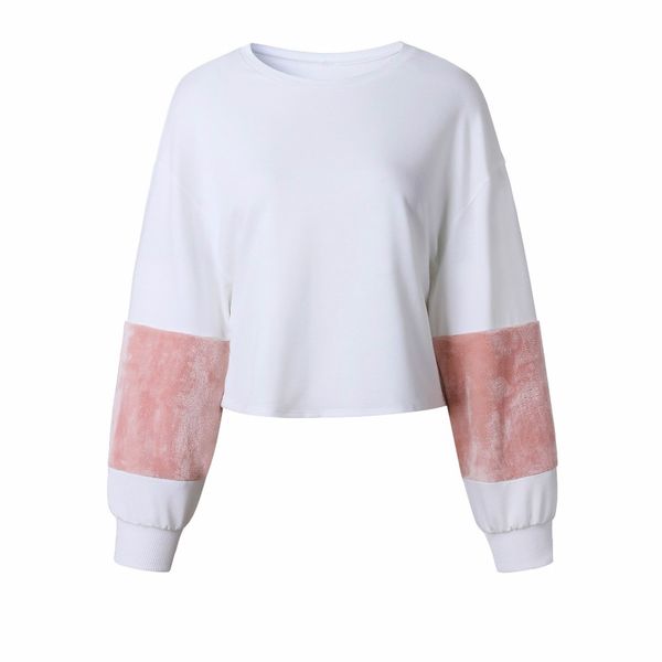 

fashion-tqnfs patchwork long sleeve cotton sweatshirt women o neck white casual pullovers puff sleeve hoodies oversize sweatshirt, Black